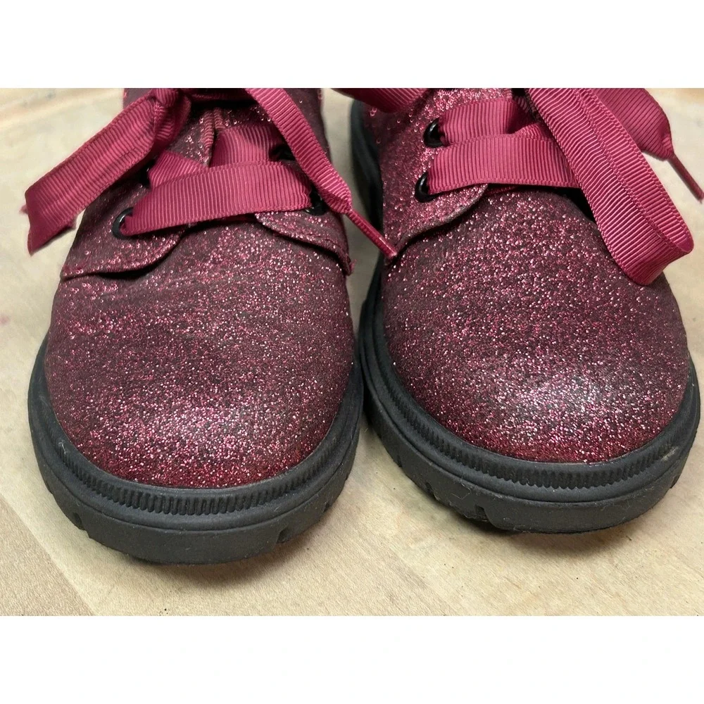 Cat & Jack Shoes Girls Size 12 Burgundy Glitter Oxford Dress Ribbon Lace‎ Up